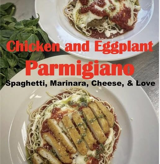 Avalanche Pizza Chicken and Eggplant Parm on Spaghetti