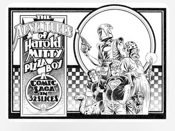 graphic novel Adventures of Harold Mitty pizza box tops
