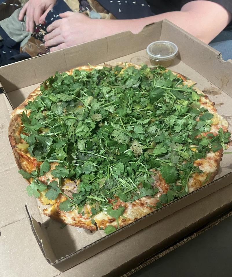 lots of cilantro pizza